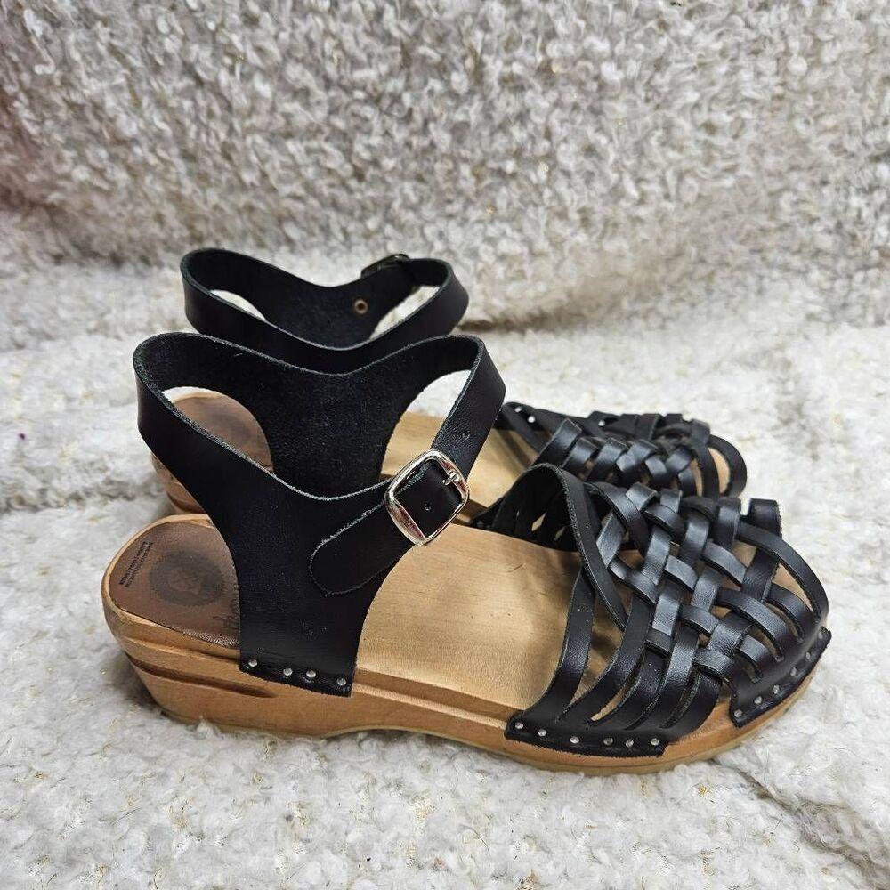 Troentorp Beacon Black Leather Clog Sandals‎ sz 37